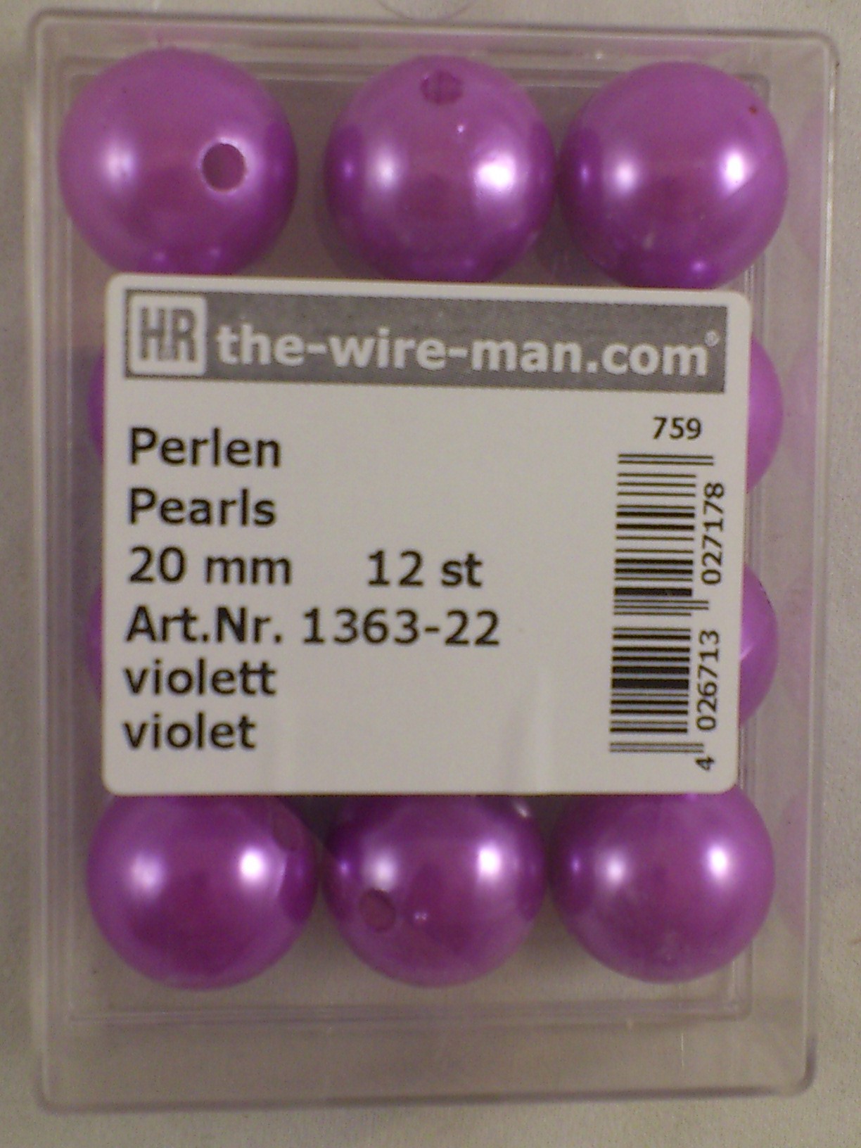 Perlen violett 20 mm. 12 st.